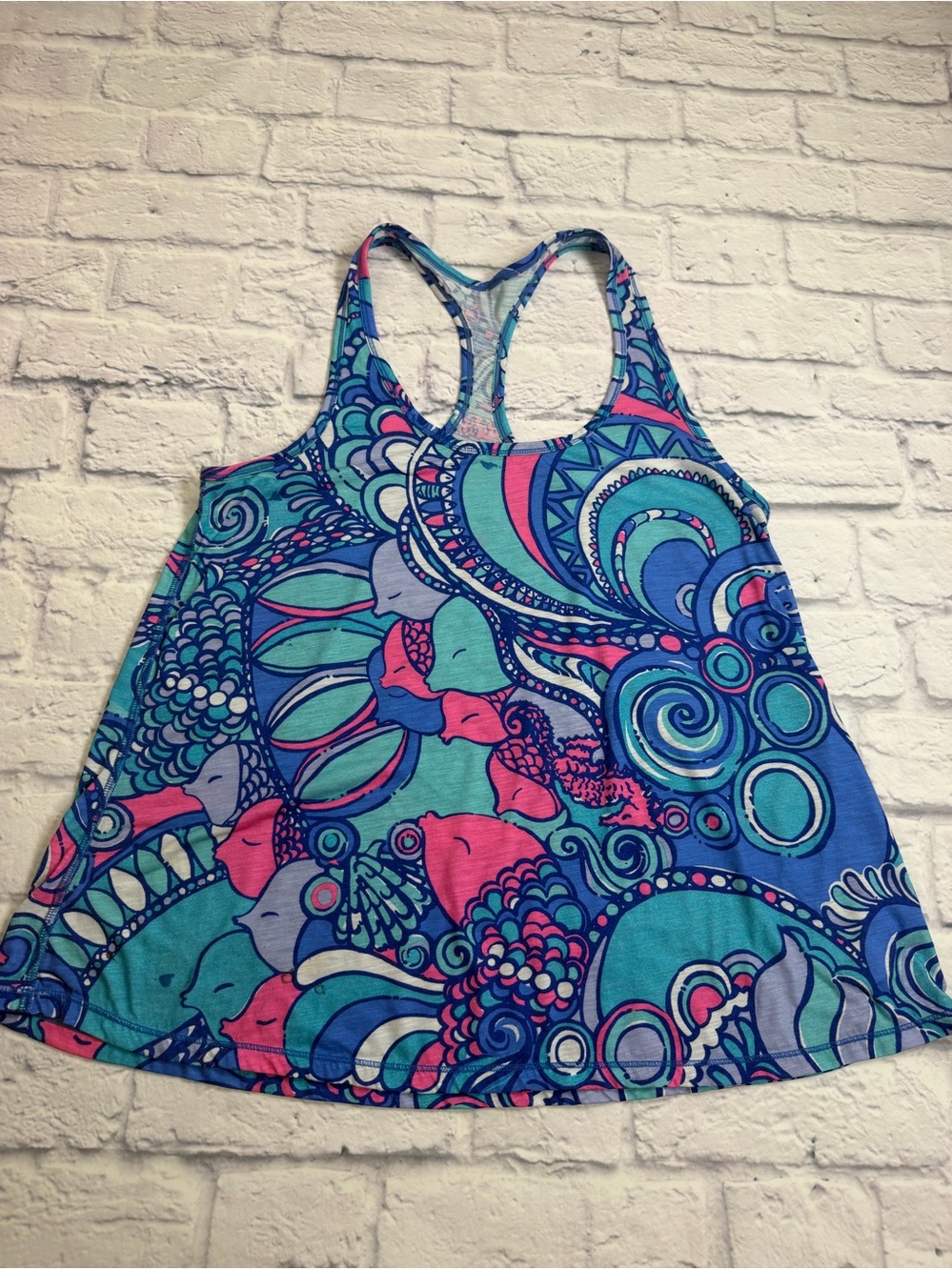 Lilly Pulitzer Pastel Blue Pink Tie-Dye Racerback Tank. Size Medium.
